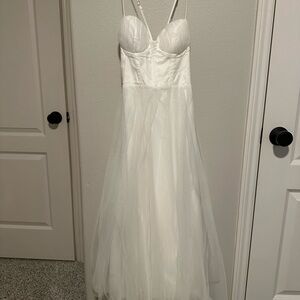 Selfie Leslie White Midi Dress with Spaghetti Straps